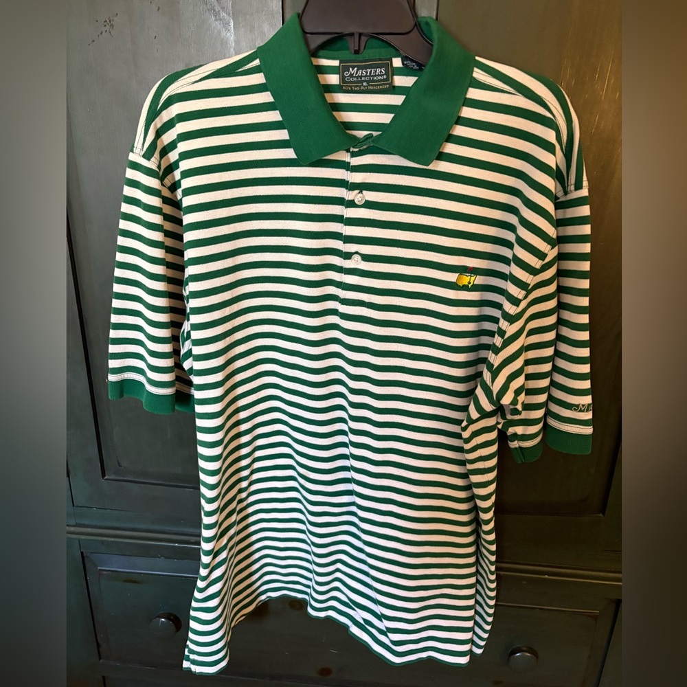 Vintage Masters Collection Green and White Polo Shirt